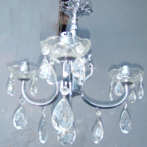 3 arm Chrome and Glass Crystal Chandelier