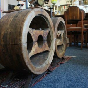 Pair Industrial Antique Wooden Lights