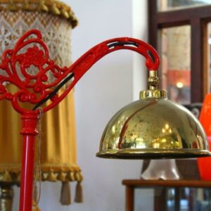 Red American Floor Lamp with Brass Shade