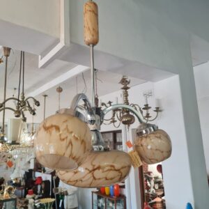 Art Deco Chandelier with Round Cream Mottled Shades