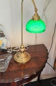 Brass Table Lamp with Green Shade