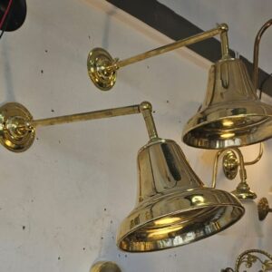 Long double knuckle brass wall light with Bell shade