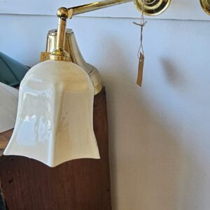Long arm brass Wall Light with Porcelain Dimple shade