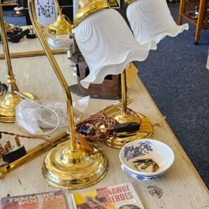 Brass Table lamp with Antique frilled shade